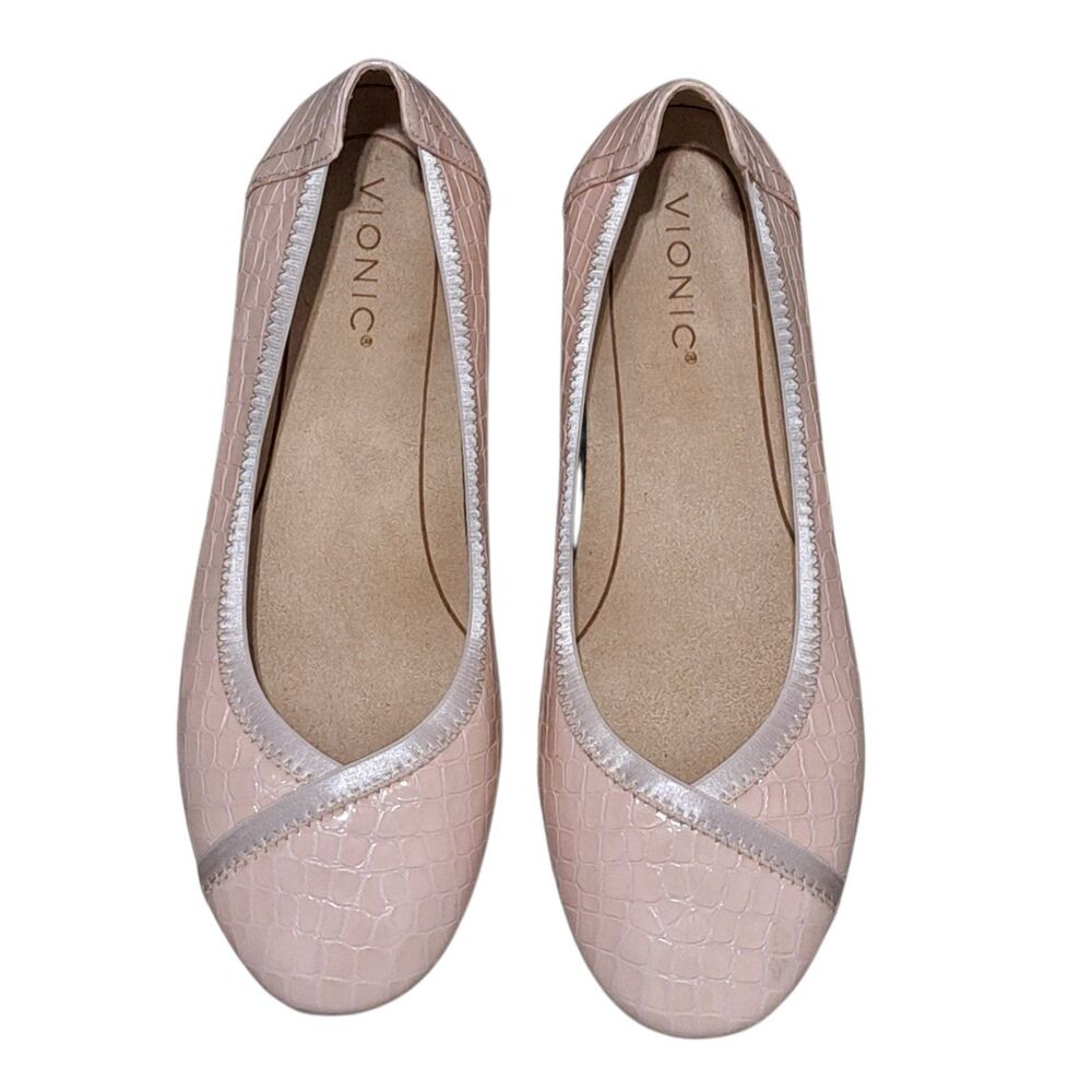 Vionic Caroll Ballet Flat Slip On Balletcore Comfort Shoes  Croc Patent Size 8.5